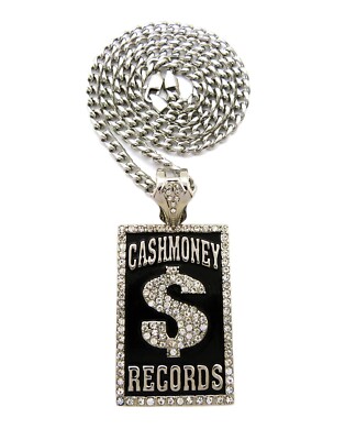 Ice Bling CASH MONEY RECORDS Pendant With 6mm 30'' Stainless Steel Cuban Chain