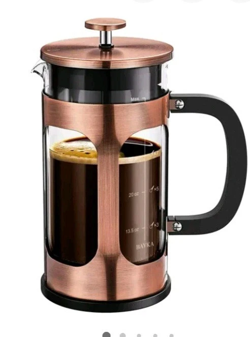 BAYKA US French Press Coffee Maker, 34 Ounce,Glass & Stainless Steel ,Copper...