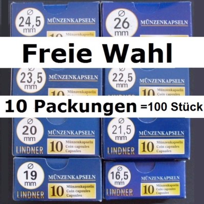 LINDNER Münzkapseln Münzkapsel 10 Packungen = 100 Stück FREIE WAHL 14mm - 51mm