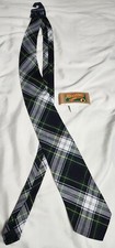 Vintage Rooster Tie Men's All Cotton Plaid Made In USA Color Green Black & White