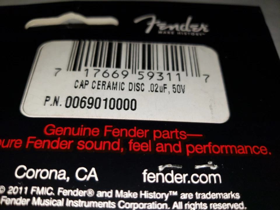 Condensador de tono de guitarra y bajo Fender .02mfd genuino 006-9010-000 Foto 2 de 3