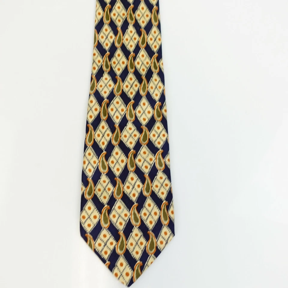 Corbata para el cuello para hombre azul amarillo geo cachemira seda arte vestido traje ancho HOMBRE DE HOY Italia Foto 3 de 4