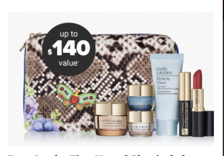 ESTEE LAUDER 7pc Makeup Skin Care Gift Bag Supreme Lipstick Mascara GWP $140