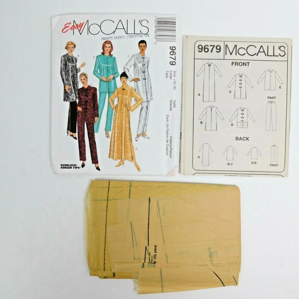 McCalls 9679 Misses Robe Top Pants Sewing Pattern Size 16-18 Uncut Mandarin  - Image 2 of 4