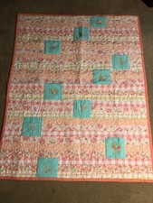 Handmade Peach  Mint Green Embroidered Butterfly Quilt 62 x 48 inches New