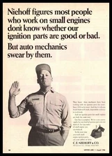1966 C. E. Niehoff & Co. Ignition Parts Chicago IL Mechanic Swears Oath Print Ad