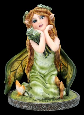 Elfen Figur Klein Grün - Morsana mit Rosen - Sammler Fantasy Deko Geschenk