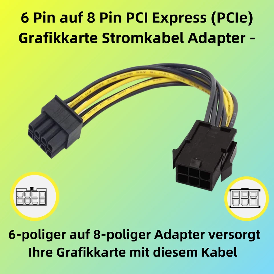 R10 6-Pin auf 8-Pin PCIe Stromkabel Adapter für Grafikkarte – PCIE PCI Express - Bild 2 von 4