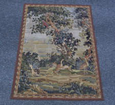 Hand-woven Aubusson Tapestry Verdure Dog Chasing Duck Wall Hanging 5x7