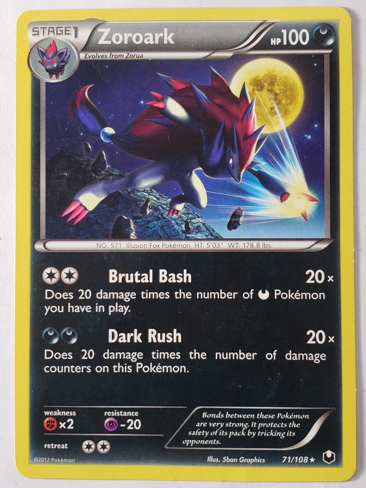 Zoroark 71/108 HP - RARE Non Holo Dark Explorers Pokemon Card $2 Combined Ship