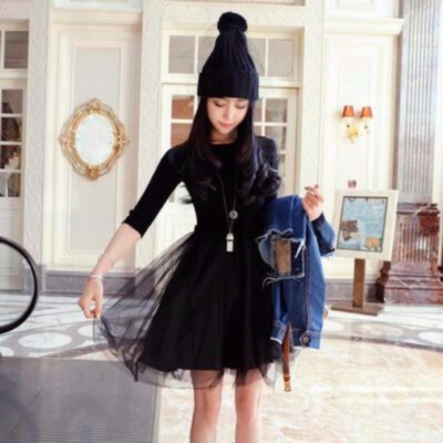 Patchwork Vestito Uncinetto Donna Vestito Donna 3/4 Maniche Slim A