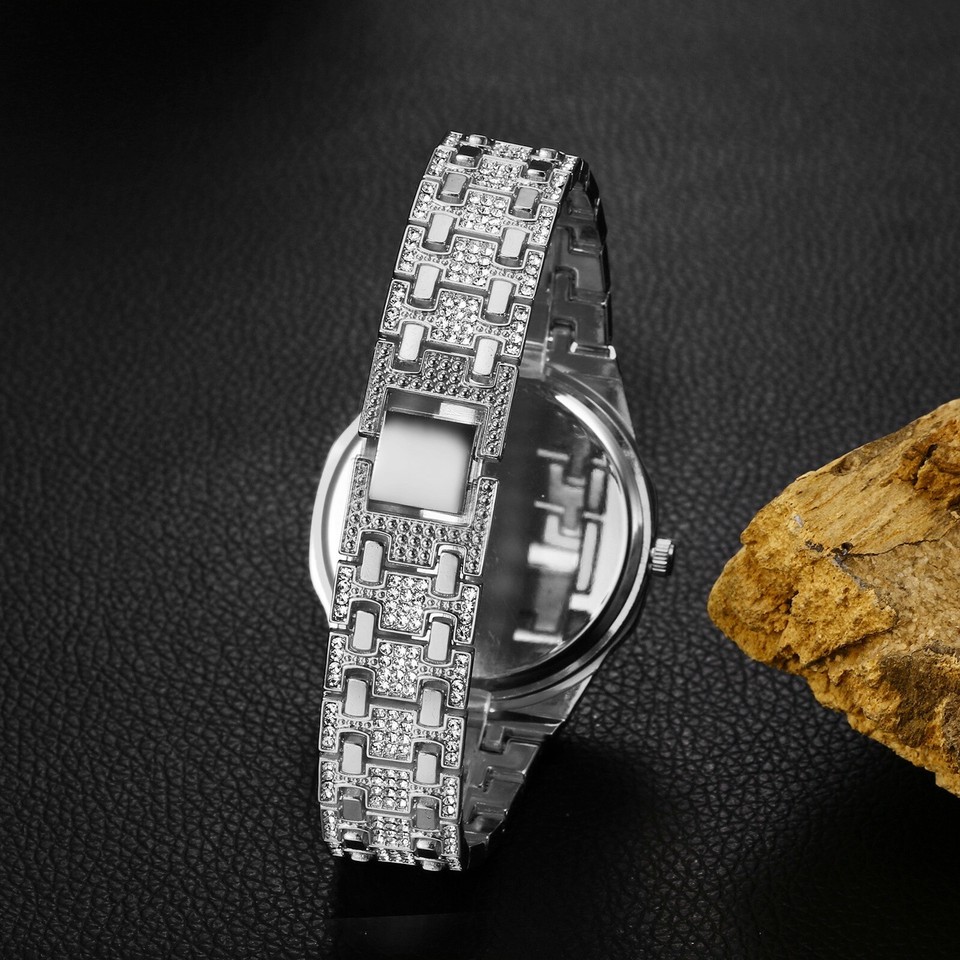 Men's Luxury Silver Jewelry Crystal Decorated Diamond Watch For Women