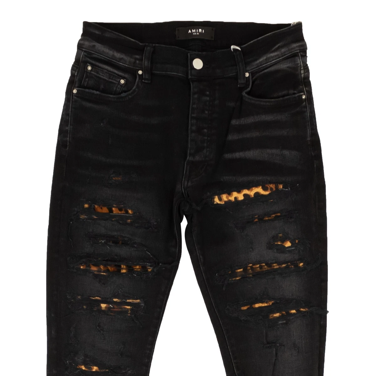 NWT AMIRI Aged Black Leopard Distressed Thrasher Jeans Size 31 $1550