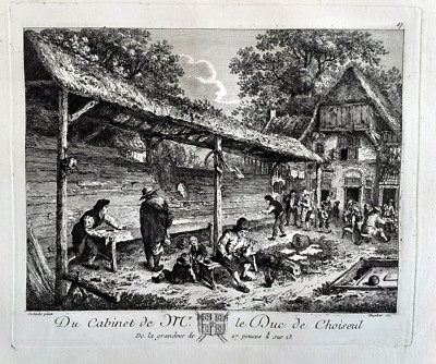 18.Jh. Radierung von BALTHASAR DUNKER nach A. VAN OSTADE - AUSSERHALB EINER TAVERNE