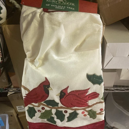 Kurt Adler 48" Velvet Red and White Cardinals Treeskirt