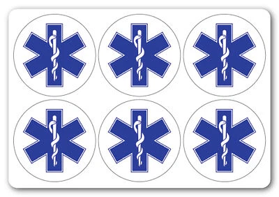 STAR OF LIFE SYMBOL | health and safety signs | Stickers [ 6No | 50x50mm ]