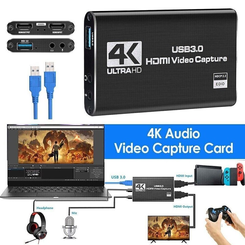 4K Audio Video Capture Card, USB 3.0 HDMI Video Capture Device Full HD