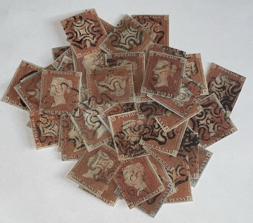 Sg8 1d Pfennig rot Briefmarken 1841 x50 alle mit MX Stempel (Lot 1530)