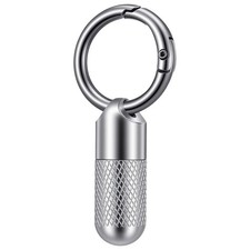 Small Pill Case Keychain Micro Holder Mini Silver and Black