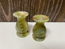 Hand-carved Green Onyx Bud Vases Set of 2