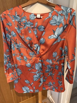 Monsoon Orange+Turquoise Floral Twist Front Blouse Top 3/4 Sleeves UK 10 BNWT 