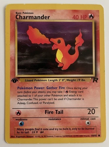 Charmander 50/82 Pokemon TCG Team Rocket 1st Edition HP/DMG
