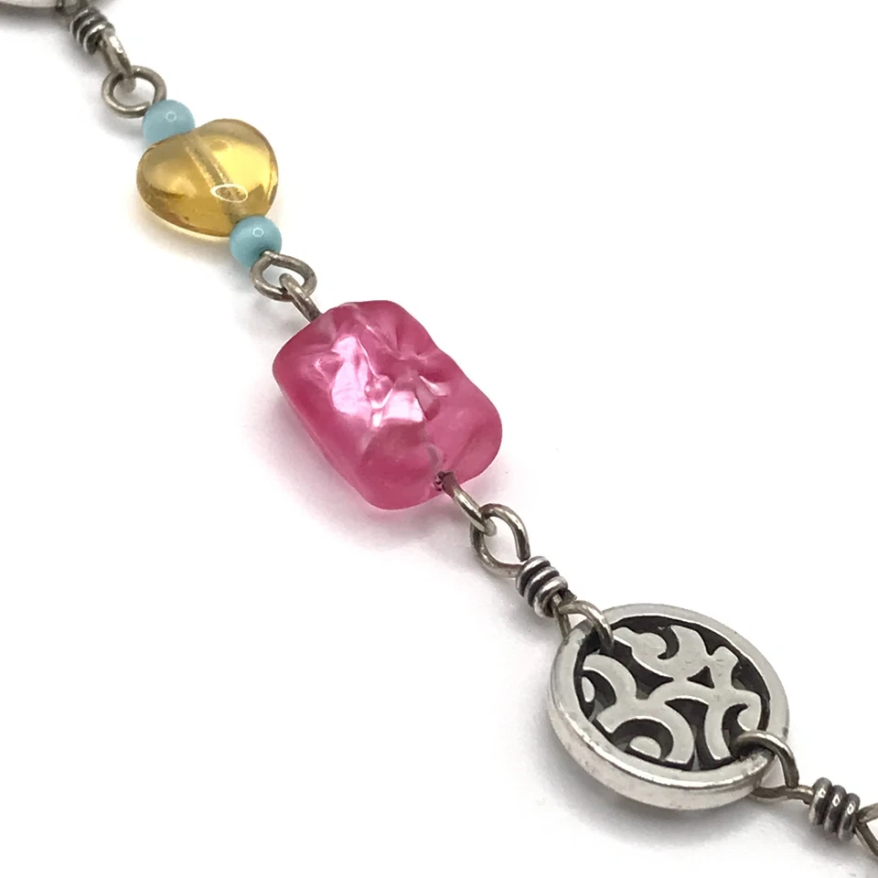 Brighton Chain Necklace Colorful Beads Silver Plate 20" Cute Cottagecore Boho - Image 4 of 4