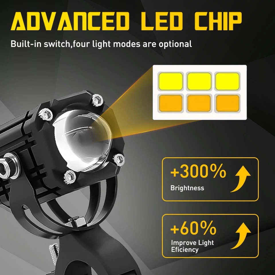 2X Motorcycle LED Headlight Fog Driving Auxiliary Spot Light Lamp White Yellow - Image 4 of 4