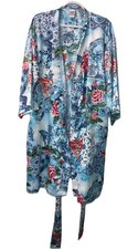 Natori Multi Color Flower Butterfly Satin Silky Robe Pockets Womens Large