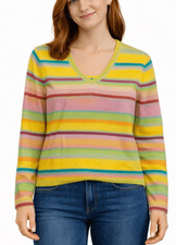 Calvin Klein Cashmere vibrant striped vneck sweater size xs
