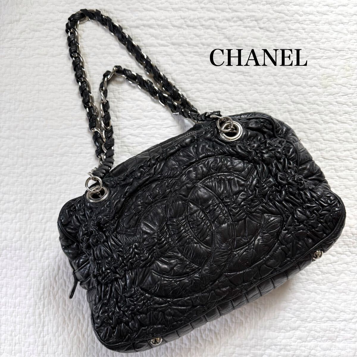 Vintage CHANEL Coco Mark Chain Shoulder Tote Bag Wrinkle Resistant Excellent Condition