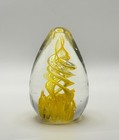 Yellow Swirl Art Glass Paperweight | Teardrop Shape | Spiral Studio Glass Orname