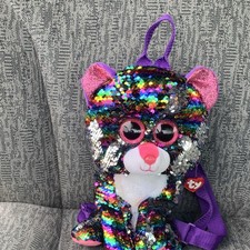 Mini Mochila Ty Beanie Boos Dotty Cat Lentejuelas Felpa Lazo Lunares Cremallera