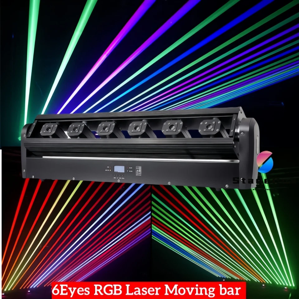 6 Eyes RGB Laser Moving Head Bar 6x500mw Pixel Beam Effect Lazer DJ Club Light - Image 3 of 4