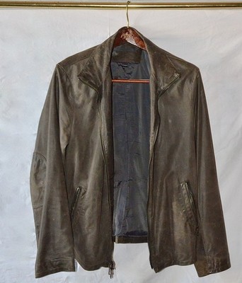 John Varvatos Lambskin Leather Jacket Brown Distressed Cafe Racer Style Vintage