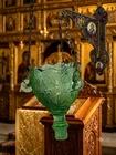vintage Orthodox Glass Vigil Lamp Hanging Lampada Orthodox Church Green Glass