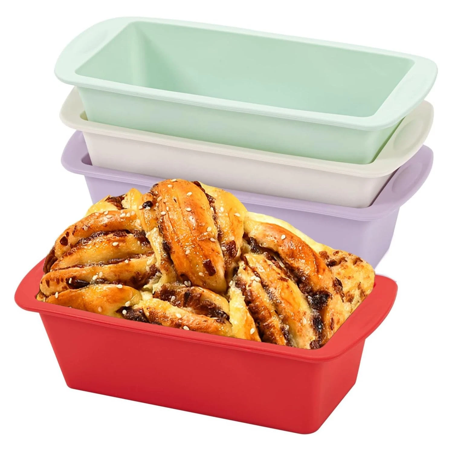 4 Pcs Rectangular Silicone Bread Loaf Pan Non Slip Baking Mold Pans for Oven