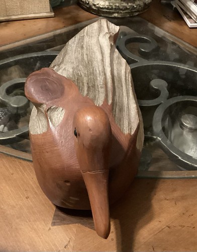 Vintage Natural And Hand Carved Cedar Wooden Duck - Picture 7 of 10