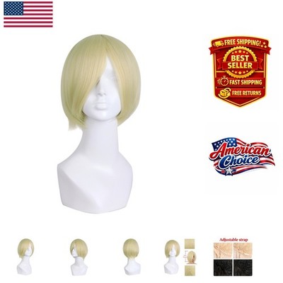 Luxurious 12-Inch Straight Blonde Cosplay Wig - Heat-Resistant & Stylish