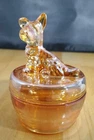 Peach Carnival Glass Terrier Dog Jeanette Powder Dish