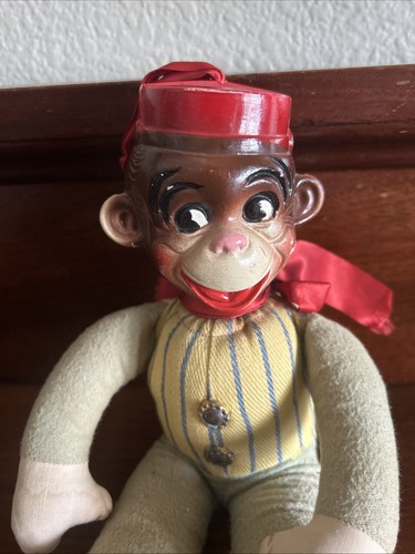 Vintage Cloth Monkey Doll Bell Hop Carnival Prize 50s 12" Plastic Celluloid Face - Picture 2 of 9