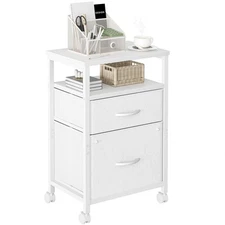 2 Drawer Mobile File Cabinet Rolling Printer Stand with Open Storage Shelf
