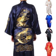Chinese Dragon Satin Bathrobe Men's Kimono Pajamas for Stylish Comfort