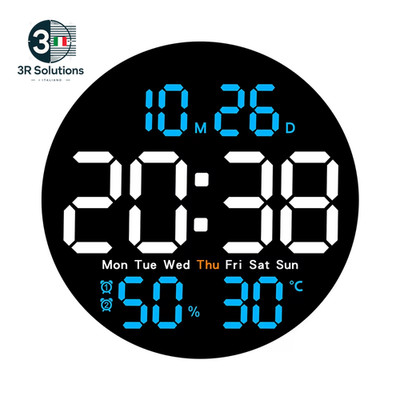 LED Wall Clock With Remote Control With Double Alarms, Calendar, Temperature
