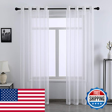 Donren Sheer Pure White Curtain Panels Bedroom Home Decoration Luxury Solid