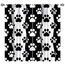 Paw Prints Curtains, Pet Dog Paw Black Silhouette Shape of Paw Print Window T...
