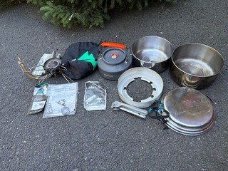 MSR WhisperLite Backpacking Stove w/bag MSR 1.5 & 2 Liter pot and kettle