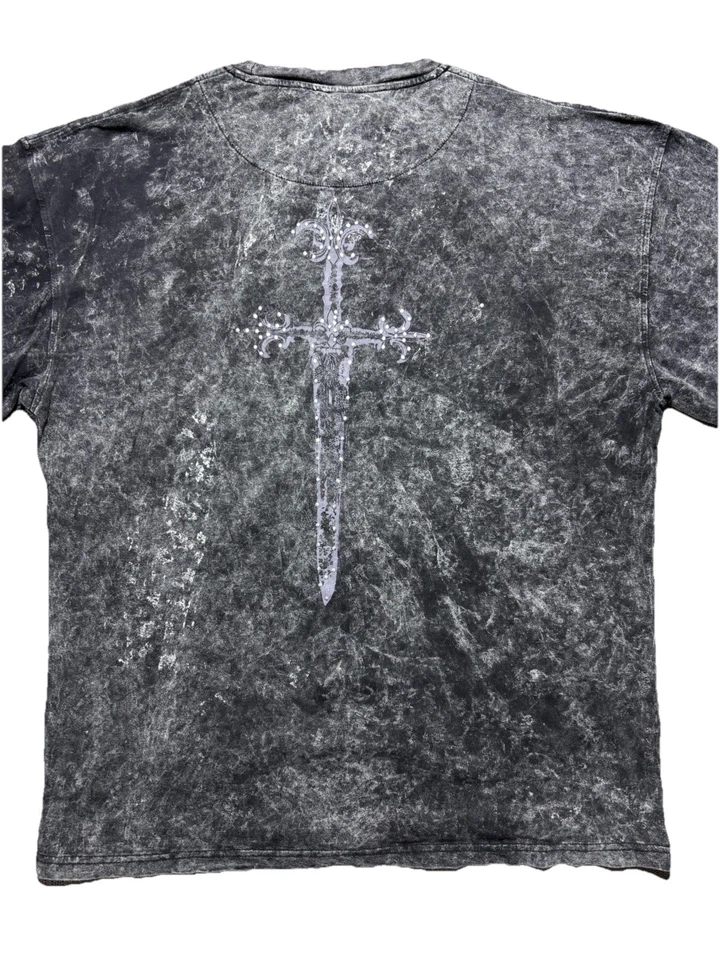 Brooklyn Xpress Acid Wash Long Sleeve Shirt XXXL Cross Sword Graphic Y2K Street - Image 2 of 4