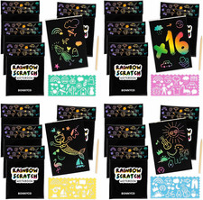 Rainbow Scratch Art for Kids 16 Sets with Notebook, Stencil and Wooden Stylus. P