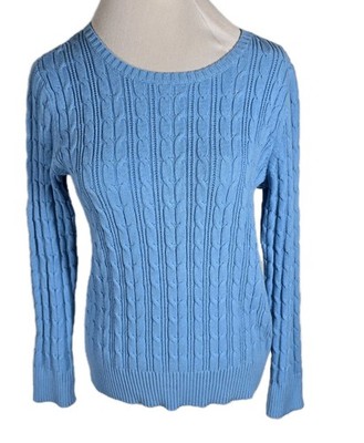 St Johns Bay Wms L Blue Cotton Nylon Cable Knit Pullover Sweater B67